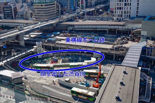 2014年、渋谷ヒカリエから見た一瞬だけ顔を出した渋谷川(写真:荻窪圭)