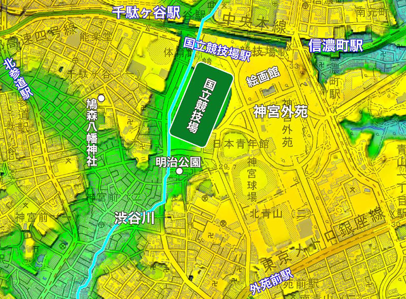 現在の国立競技場とその周辺