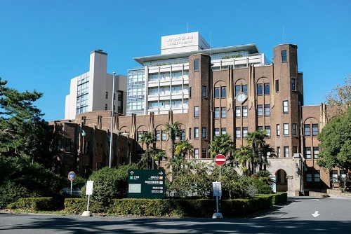 東京大学医科学研究所付属病院の病院棟。正門から入るとまず正面に現れる。