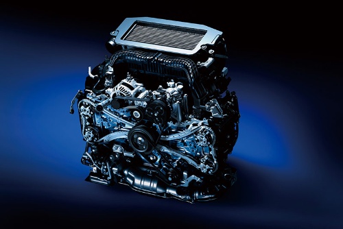 新開発の1.8L・直噴ターボの「CB18エンジン」。希薄燃焼を採用して最高熱効率40％以上を達成している（写真：スバル）