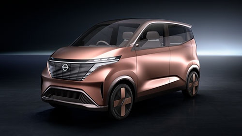 日産自動車が「第46回東京モーターショー2019」に出展した軽EV（電気自動車）のコンセプトカー「ニッサンiMK」。日産自動車と三菱自動車が2022年に発売する軽EVはこれに近いデザインになると予想されている（写真：日産自動車）