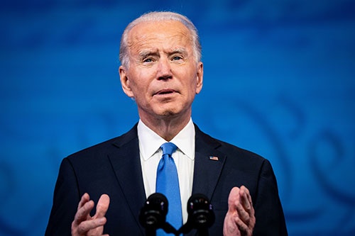 2020年米大統領選。選挙人投票の結果を受けてジョー・バイデン氏が演説(写真:The New York Times/Redux/アフロ)