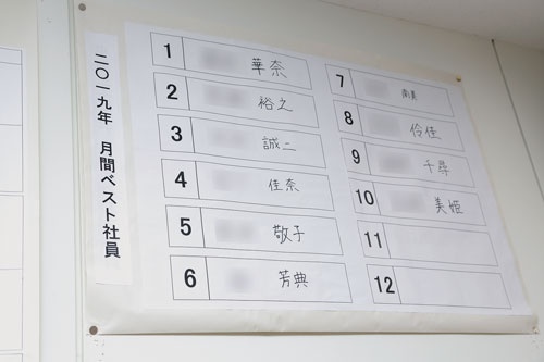 頑張っている人を社員全員で選ぶ「月間ベスト社員制度」(写真:行友重治)