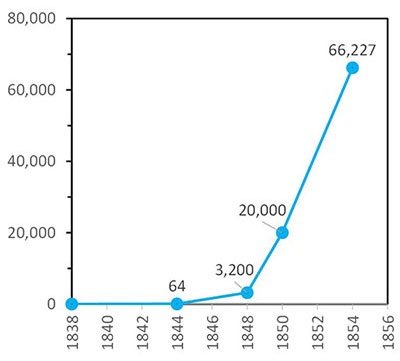 <span class="textColGray fontSizeM"> 米国の電信線総距離の推移(km)</span>